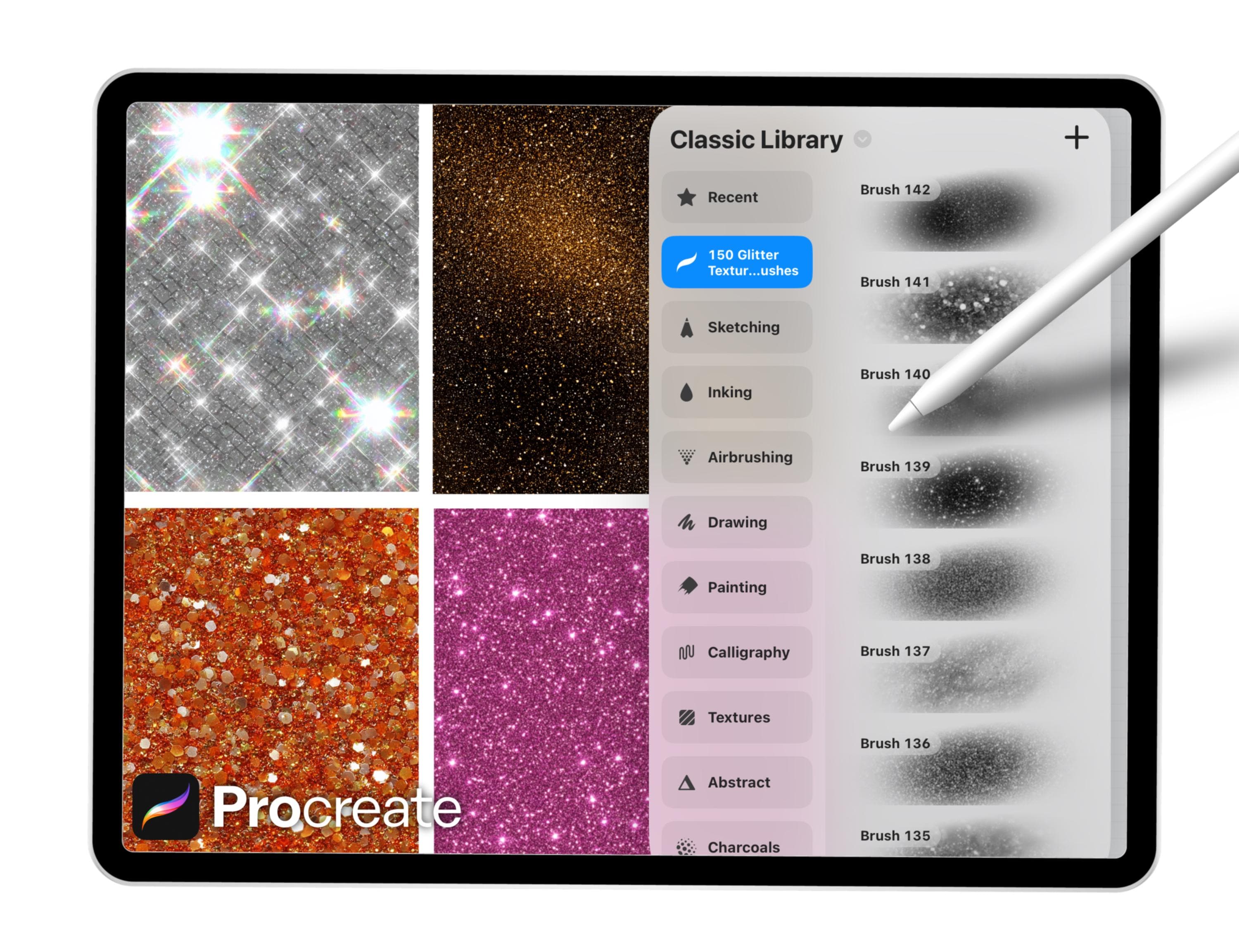 150 Glitter Texture Brushes for Procreate – Sparkle, Shimmer & Metallic ...