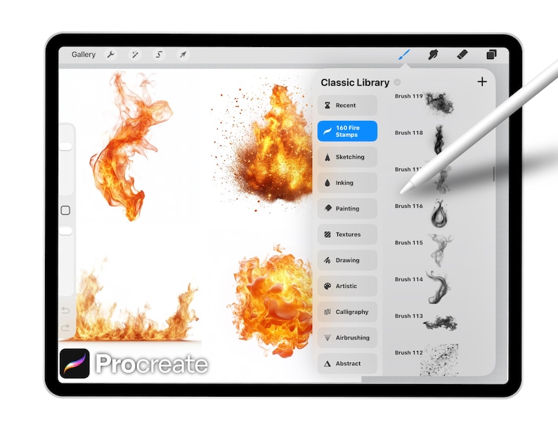 Procreate Fire Stamps, Realistic Texture Brush Set, Flame, Spark, Smoke ...