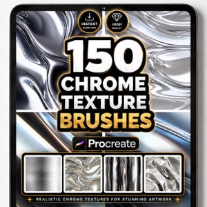 150 Chrome Texture Brushes for Procreate – Metallic, Reflective, Steel & Shiny Surface Brush Set for Digital Art and Illustration