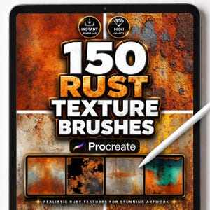 150 Rust Texture Brushes for Procreate – Aged Metal, Corrosion Brushes for Digital Art, Realistic Metal Decay and Grunge Surface Effects