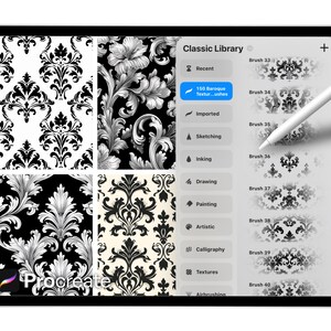 150 Baroque Texture Brushes for Procreate – Ornamental Damask, Vintage ...