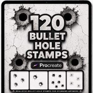 Bullet Hole Procreate Stamps, Realistic Damage Brushes, Crack Effects, Comic and Gaming Scenes