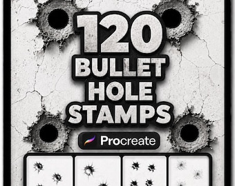 Bullet Hole Procreate Stamps, Realistic Damage Brushes, Crack Effects, Comic and Gaming Scenes
