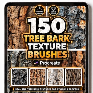 150 Tree Bark Texture Brushes for Procreate – Wood, Forest, Trunk & Rough Natural Surface Brush Set for Digital Art and Illustration