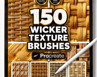 150 Wicker Texture Brushes for Procreate – Rattan, Weave, Basket & Natural Pattern Brush Set for Digital Art and Illustration