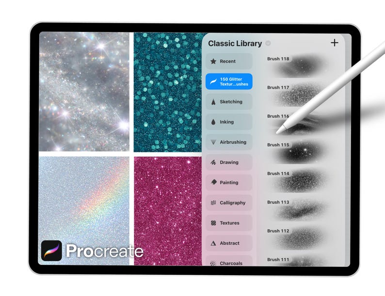 150 Glitter Texture Brushes for Procreate – Sparkle, Shimmer & Metallic ...