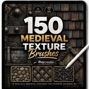 Pennelli medievali per Procreate, set di pennelli con texture realistiche, castello, pietra, legno, armatura, superficie, strumenti di disegno