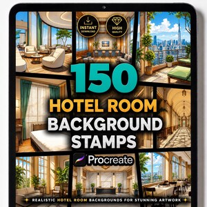 Hotel Room Background Procreate Stamps, Luxury Interior Brushes, City View Architecture