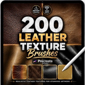 200 Leather Texture Brushes for Procreate – Realistic Leather, Suede & Skin Effect Brush Set for Digital Art, Fashion Design