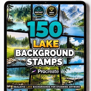 Lake Background Procreate Stamps, Scenic Water and Mountain Brushes, Nature Landscape Scenes