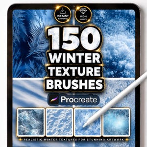 Procreate用冬季テクスチャブラシ150種類 – 雪、霜、氷、吹雪、凍った表面のブラシセット