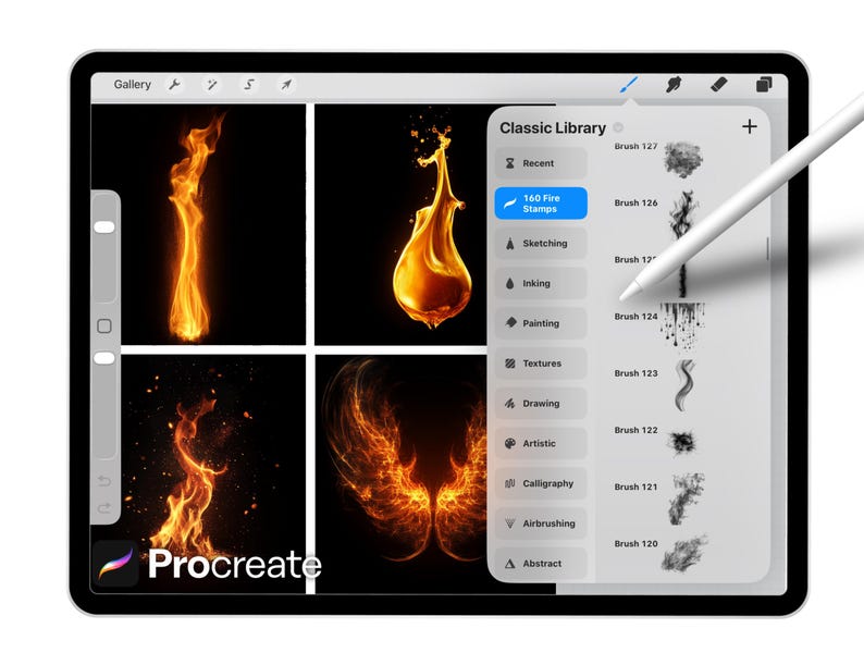 Procreate Fire Stamps, Realistic Texture Brush Set, Flame, Spark, Smoke ...