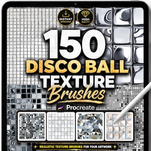 150 Disco Ball Texture Brushes for Procreate – Mirror Mosaic, Reflective Tile, Chrome Glitter & Metallic