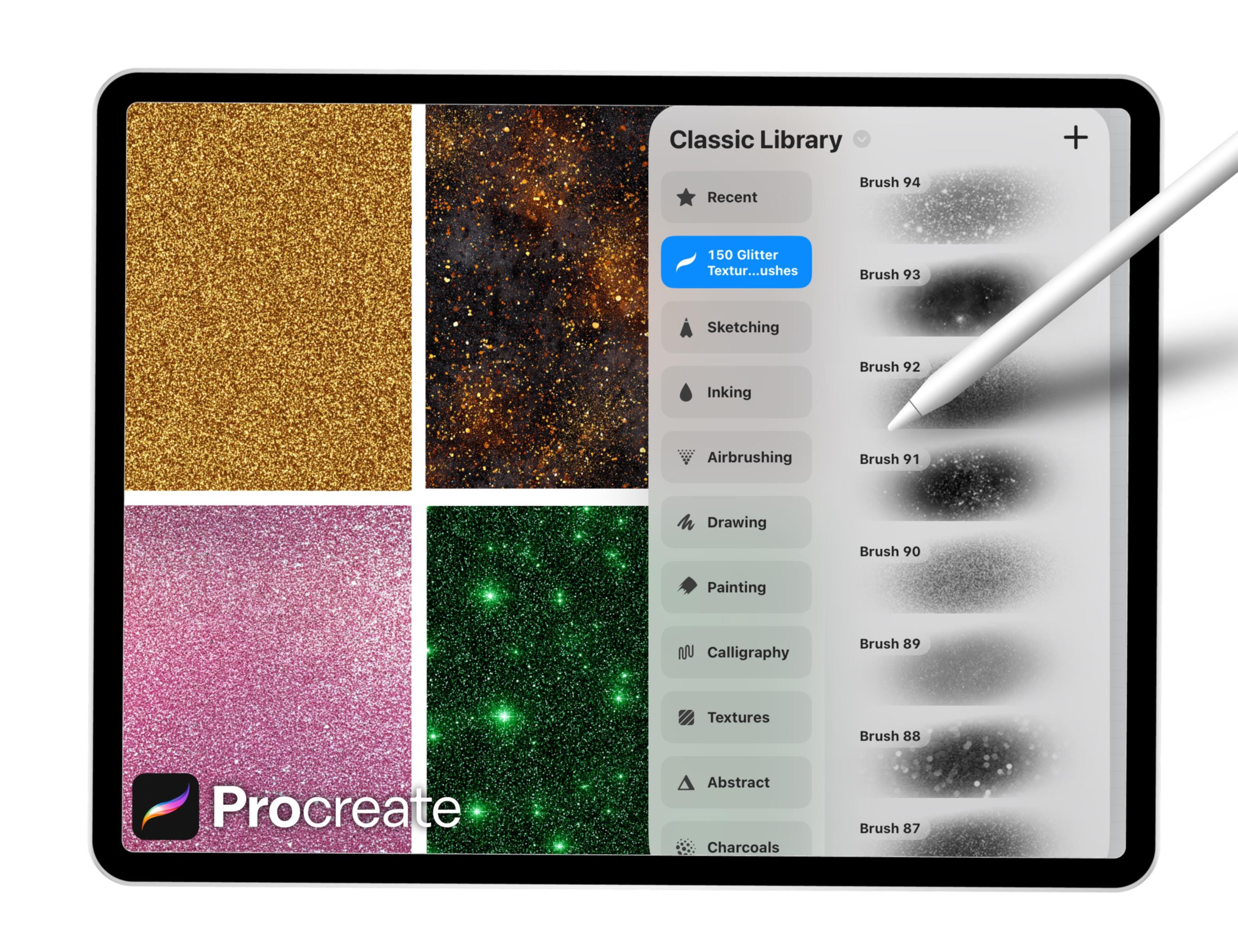150 Glitter Texture Brushes for Procreate – Sparkle, Shimmer & Metallic ...