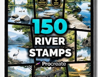 River Background Procreate Stamps, Landscape Scene Brushes for Digital Art, Nature Backgrounds