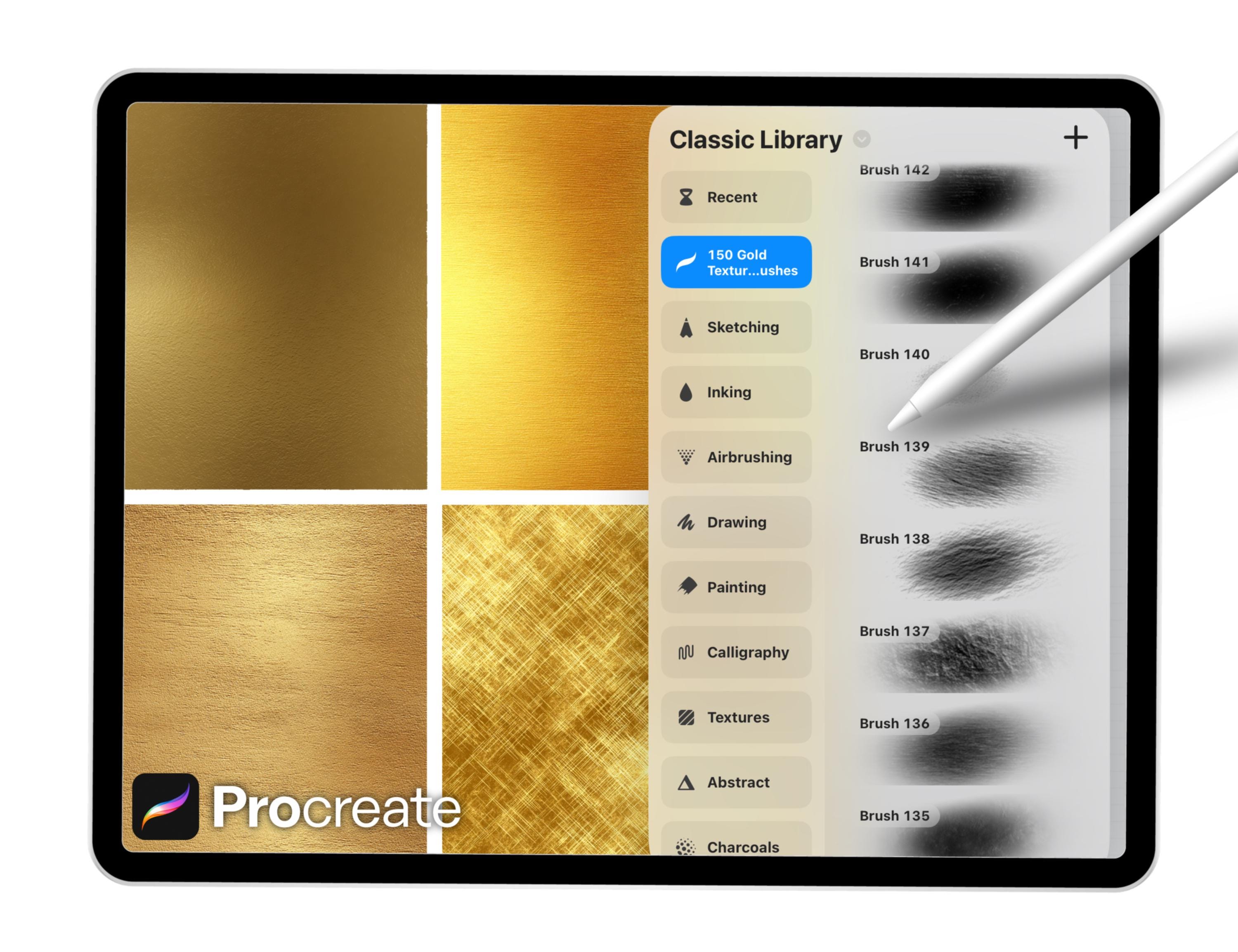 150 Gold Texture Brushes for Procreate – Metallic Foil, Shimmer ...