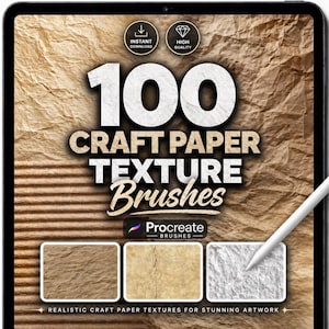 100 pędzli do tekstur papieru do Procreate – realistyczny zestaw pędzli do papieru do sztuki cyfrowej, scrapbookingu, tła i projektów