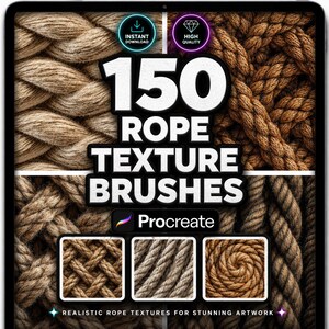150 Pincéis de Textura de Corda para Procreate – Conjunto de Pincéis de Fibra Torcida, Cordão, Nó e Fio Natural para Arte Digital e Ilustração