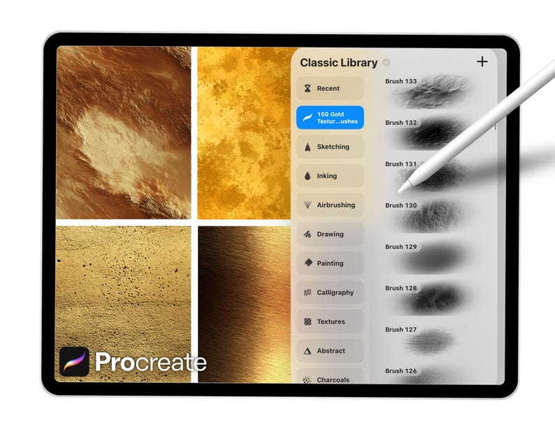 150 Gold Texture Brushes for Procreate – Metallic Foil, Shimmer ...