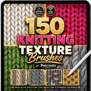 150 Knitting Texture Brushes for Procreate – Yarn, Wool, Crochet & Fabric Pattern Brushes for Digital Art