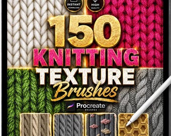 150 pennelli con texture per maglieria per Procreate – Pennelli con motivi di filato, lana, uncinetto e tessuto per l'arte digitale
