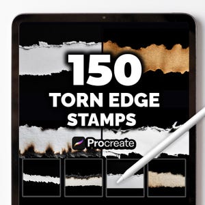 150 Torn Edge Stamps for Procreate – Realistic Ripped Paper Brush Set for Collage, Scrapbook, Digital Journal & Poster Design
