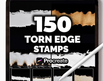 150 sellos de borde rasgado para Procreate: set de pinceles realistas de papel rasgado para collages, álbumes de recortes, diarios digitales y diseño de pósteres.