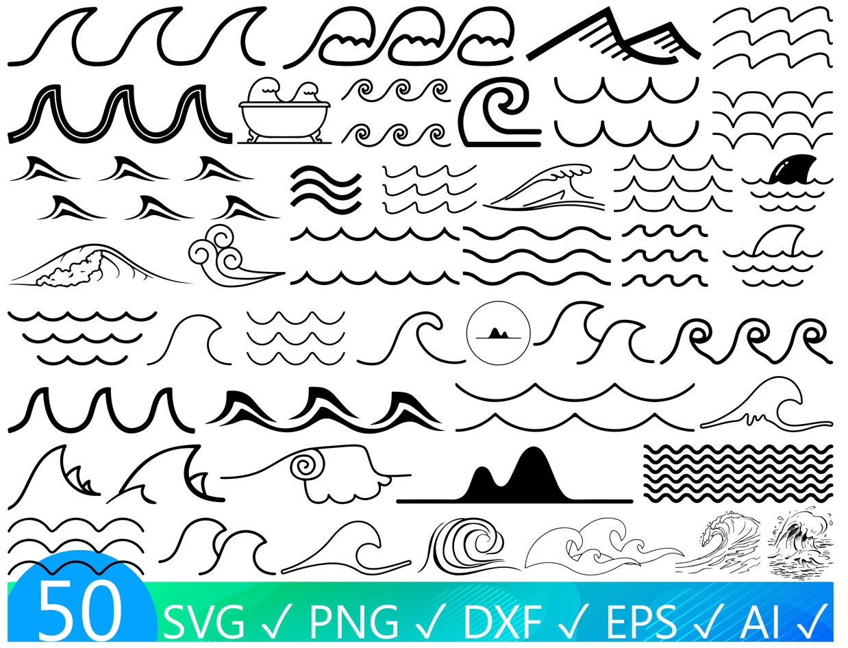 50 Wave Designs, Wave Svg, Waves Svg, Wave Dxf, Wave Png, Wave Eps