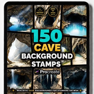Cave Background Procreate Stamps, Fantasy Landscape Brushes, Rock and Cavern Scenes