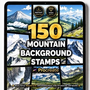Mountain Background Procreate Stamps, Nature Landscape Brushes, Scenery and Environment Scenes