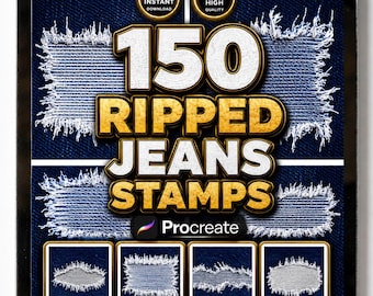 Ripped Denim Procreate Stamps, Torn Jeans Brushes, Distressed Fabric and Grunge Brushes