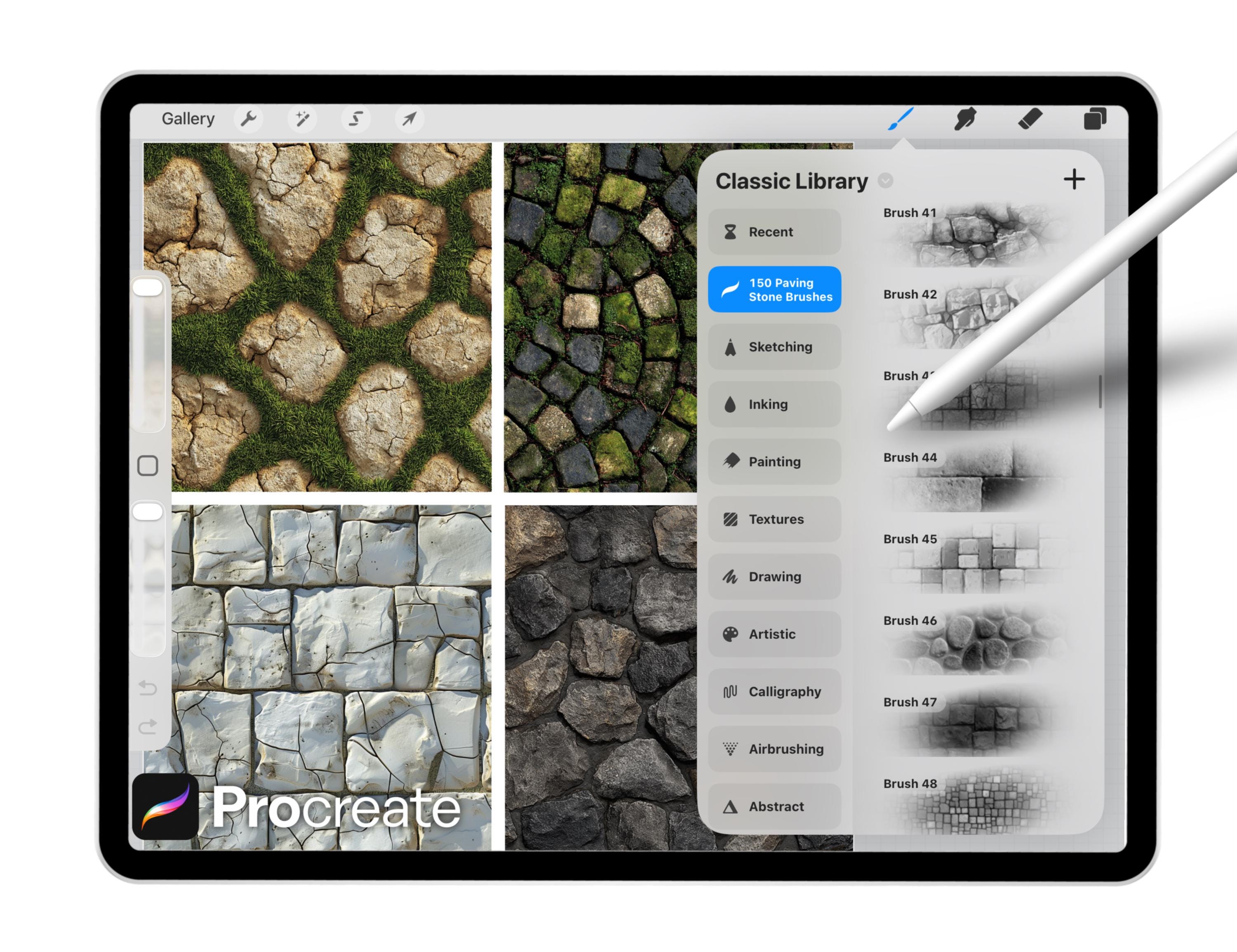 Pave Draw 150 Procreate Paving Stone Brushes, Texture Brush Set, Realistic Rock ...