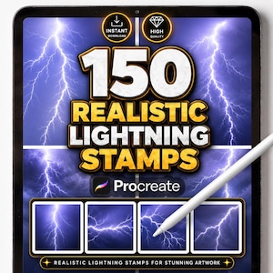 Realistic Lightning Procreate Stamps, Thunder and Electricity Brushes, Energy Strike Scene