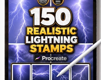 Realistic Lightning Procreate Stamps, Thunder and Electricity Brushes, Energy Strike Scene