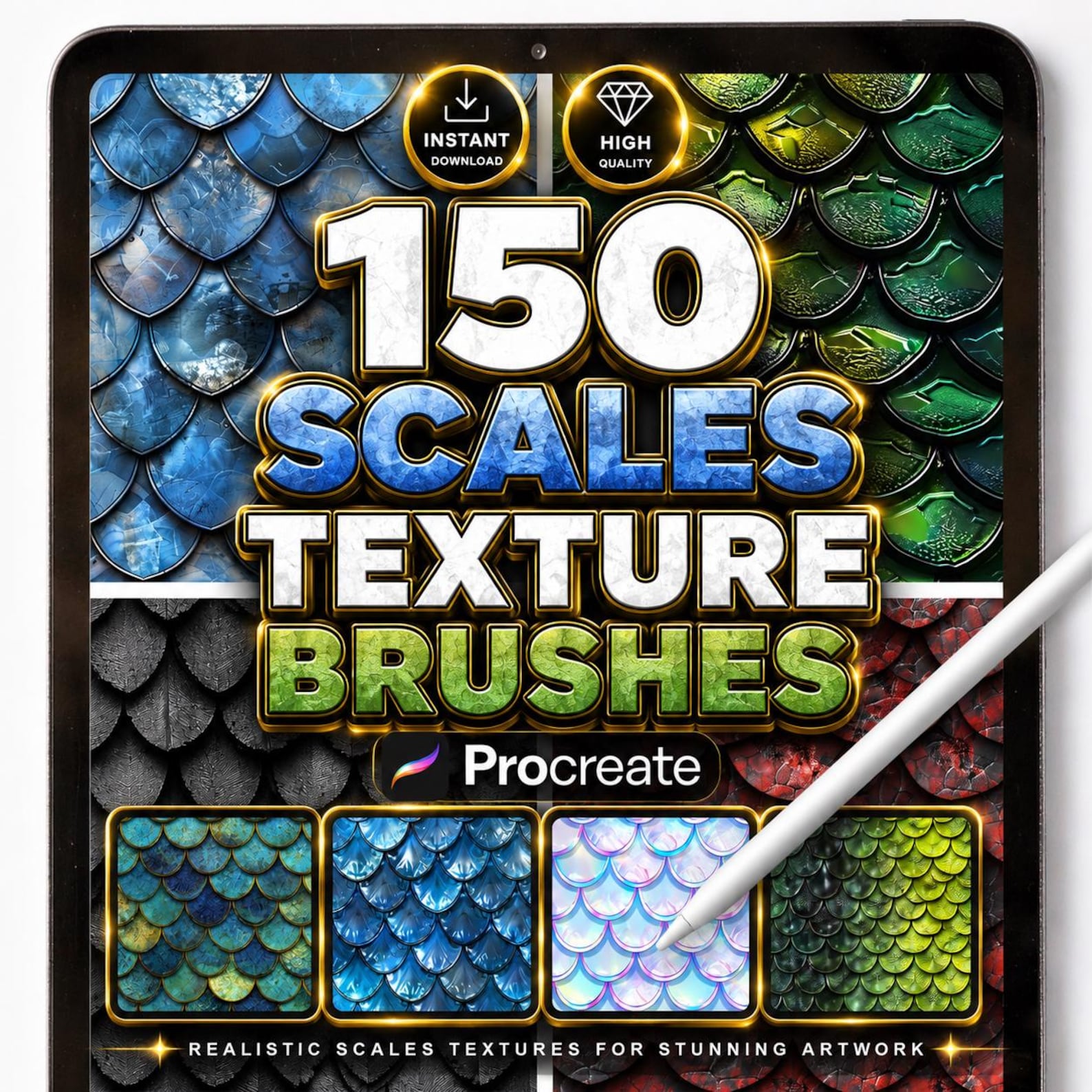 150 Scales Texture Brushes for Procreate – Dragon, Fish, Reptile ...