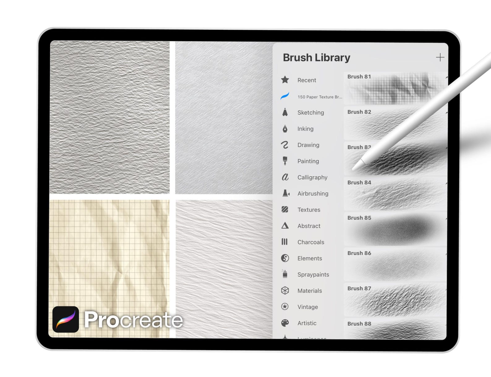 150 Paper Texture Brushes for Procreate | Realistic Crumpled, Grainy ...