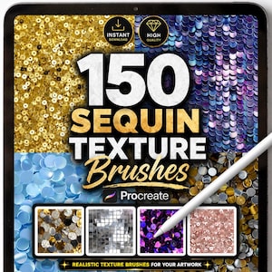 Pinceles de textura de lentejuelas para Procreate: purpurina, lentejuelas, tela brillante, moda, patrón brillante.