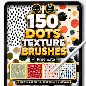 150 pinceles de puntos para Procreate, conjunto de pinceles de textura realista, lunares, patrones, motas, punteado, grano, herramientas de dibujo