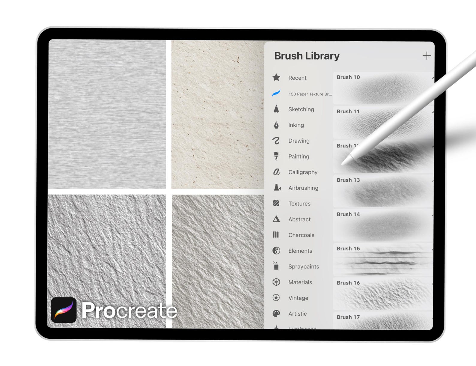 150 Paper Texture Brushes for Procreate | Realistic Crumpled, Grainy ...