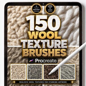 150 pinceles de lana para Procreate, juego de pinceles de textura realista, para tejido, tela, textil, hilo, suéter, ropa y herramientas de dibujo.