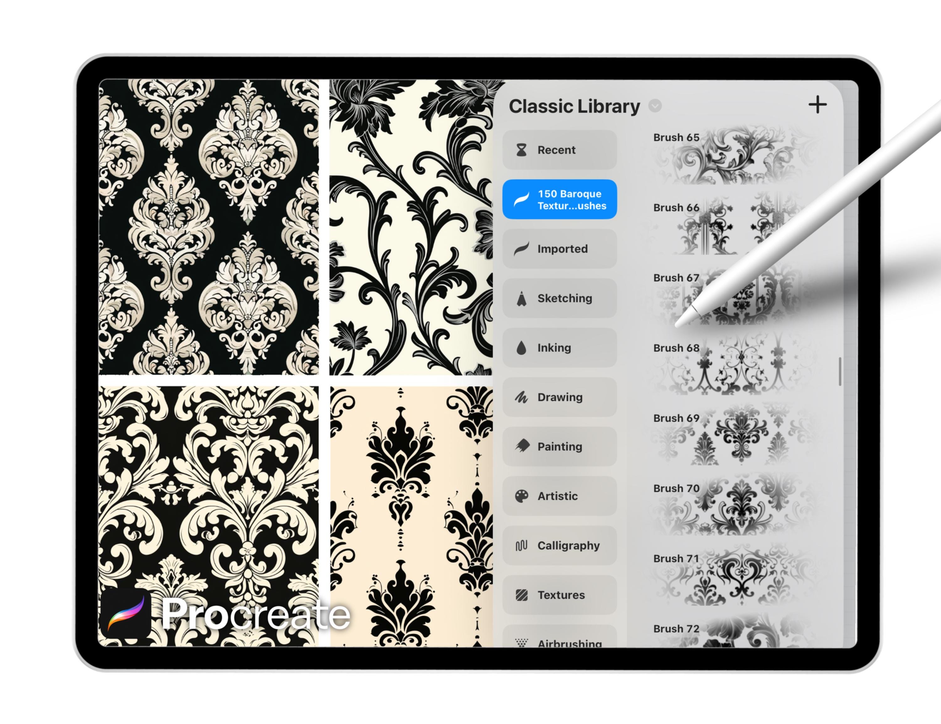 150 Baroque Texture Brushes for Procreate – Ornamental Damask, Vintage ...