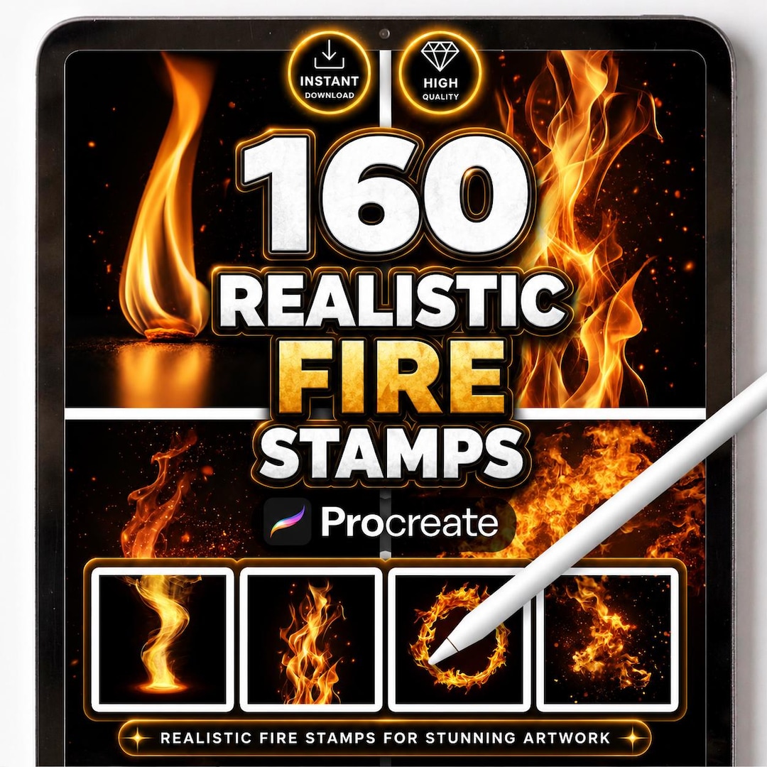 Procreate Fire Stamps, Realistic Texture Brush Set, Flame, Spark, Smoke ...