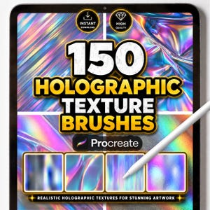 Pinceles holográficos para Procreate, conjunto de pinceles de textura realista, iridiscentes, metalizados, brillantes, herramientas de dibujo