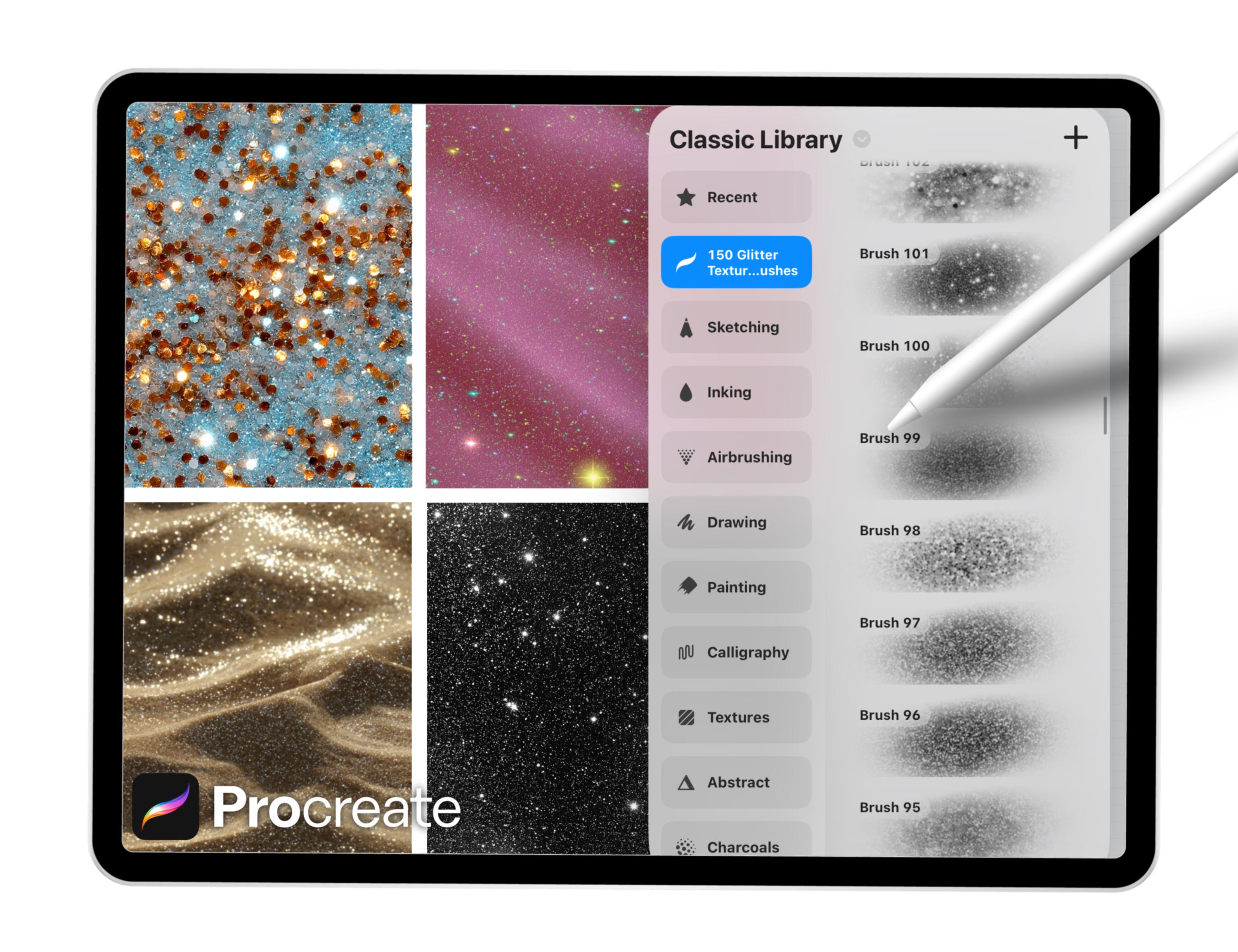 150 Glitter Texture Brushes for Procreate – Sparkle, Shimmer & Metallic ...