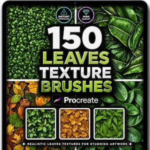 150 pinceles de textura de hojas para Procreate, set de pinceles de textura natural para árboles, bosques, follaje, paisajes tropicales, realistas y herramientas de pintura botánica.