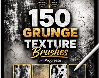 150 Grunge Texture Brushes for Procreate – Distressed, Dirty, Grungy & Vintage Effect Brush Set for Digital Art, Posters and Backgrounds