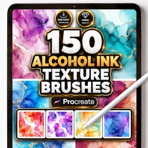 150 Alcohol Ink Texture Brushes for Procreate – Fluid Ink, Watercolor and Abstract Background Stamps