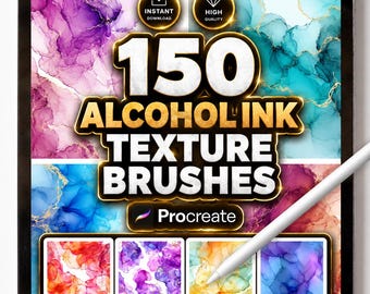 150 Alcohol Ink Texture Brushes for Procreate – Fluid Ink, Watercolor and Abstract Background Stamps
