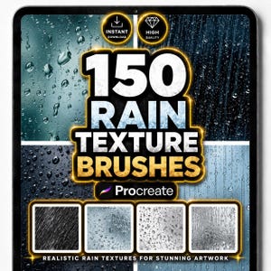 150 Rain Texture Brushes for Procreate – Realistic Raindrops, Water Streaks & Wet Glass Effects