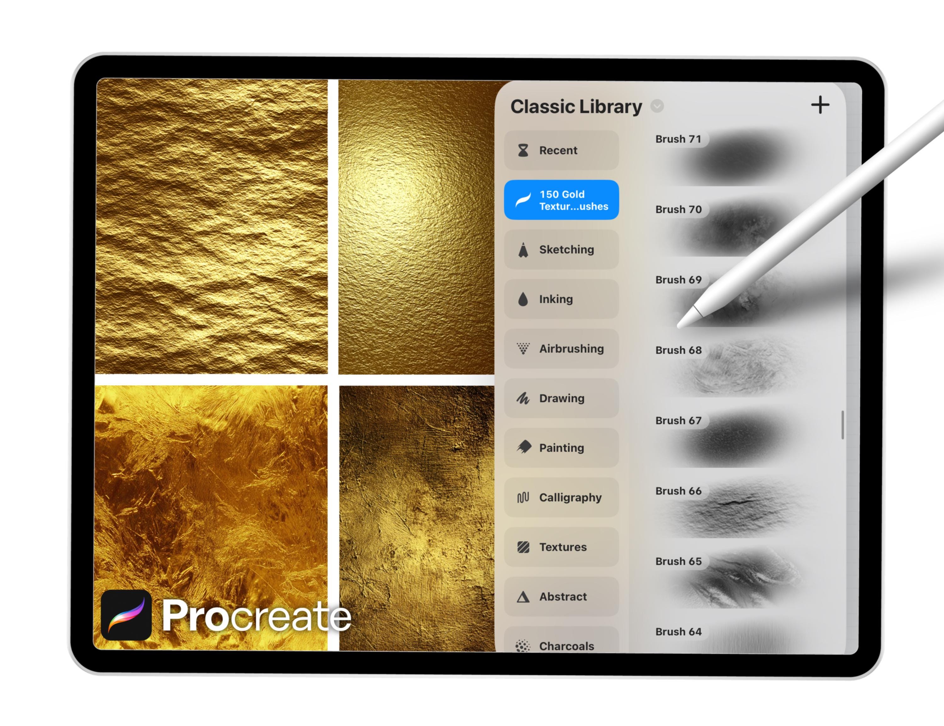 150 Gold Texture Brushes for Procreate – Metallic Foil, Shimmer ...